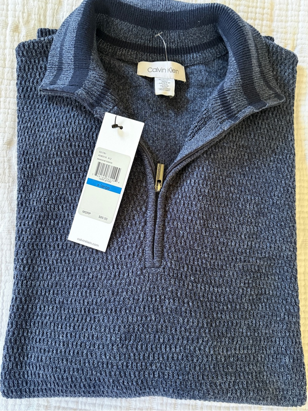 Calvin Klein Men's Darkish Blue Textured Half-Zip Sweater